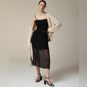 J.Crew Black Gwyneth Layered Slip Midi Skirt in Crinkle Chiffon NWT Size Small